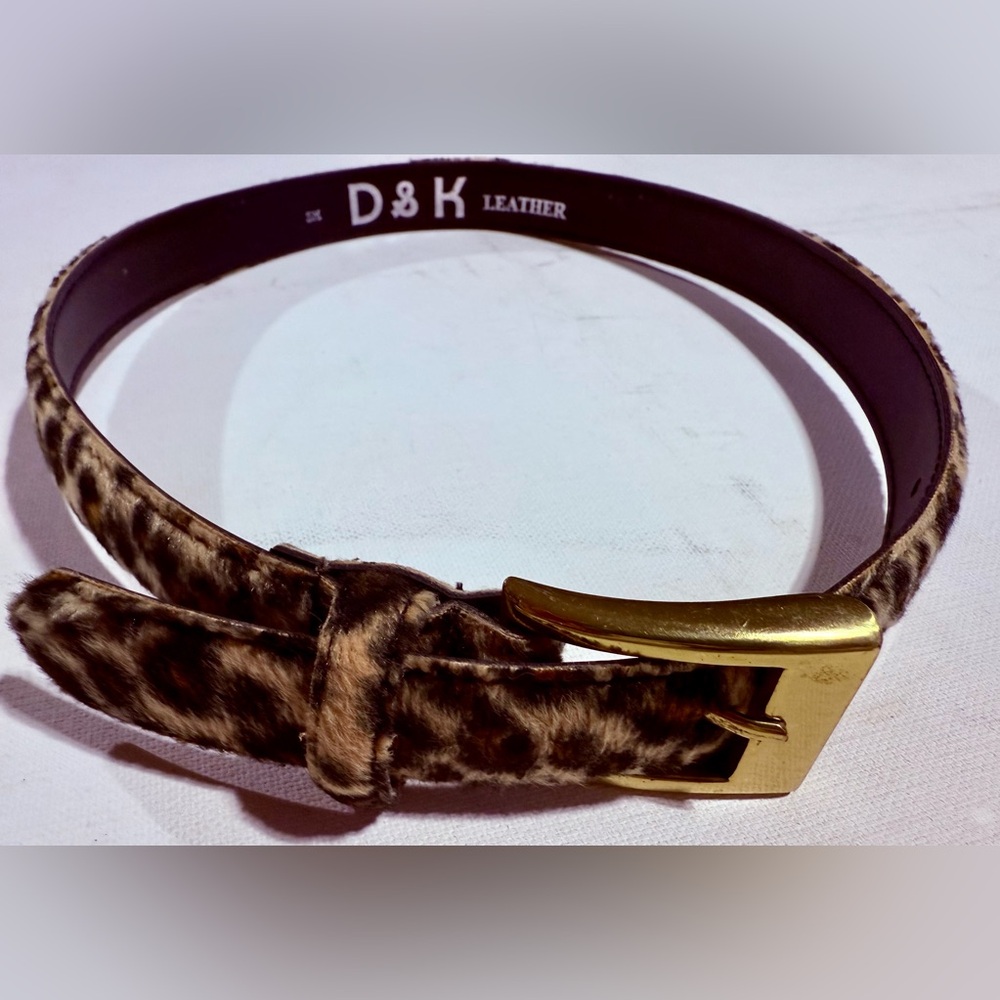 Leopard Print Belt with Gold Buckle